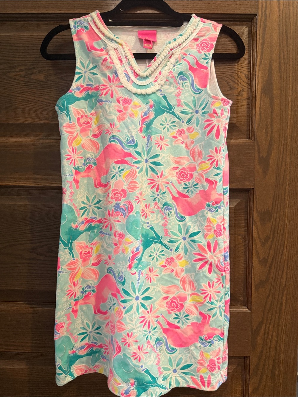 Lilly Pulitzer Girls' Pink & Teal Floral Unicorn Sleeveless Dress L(12-14)